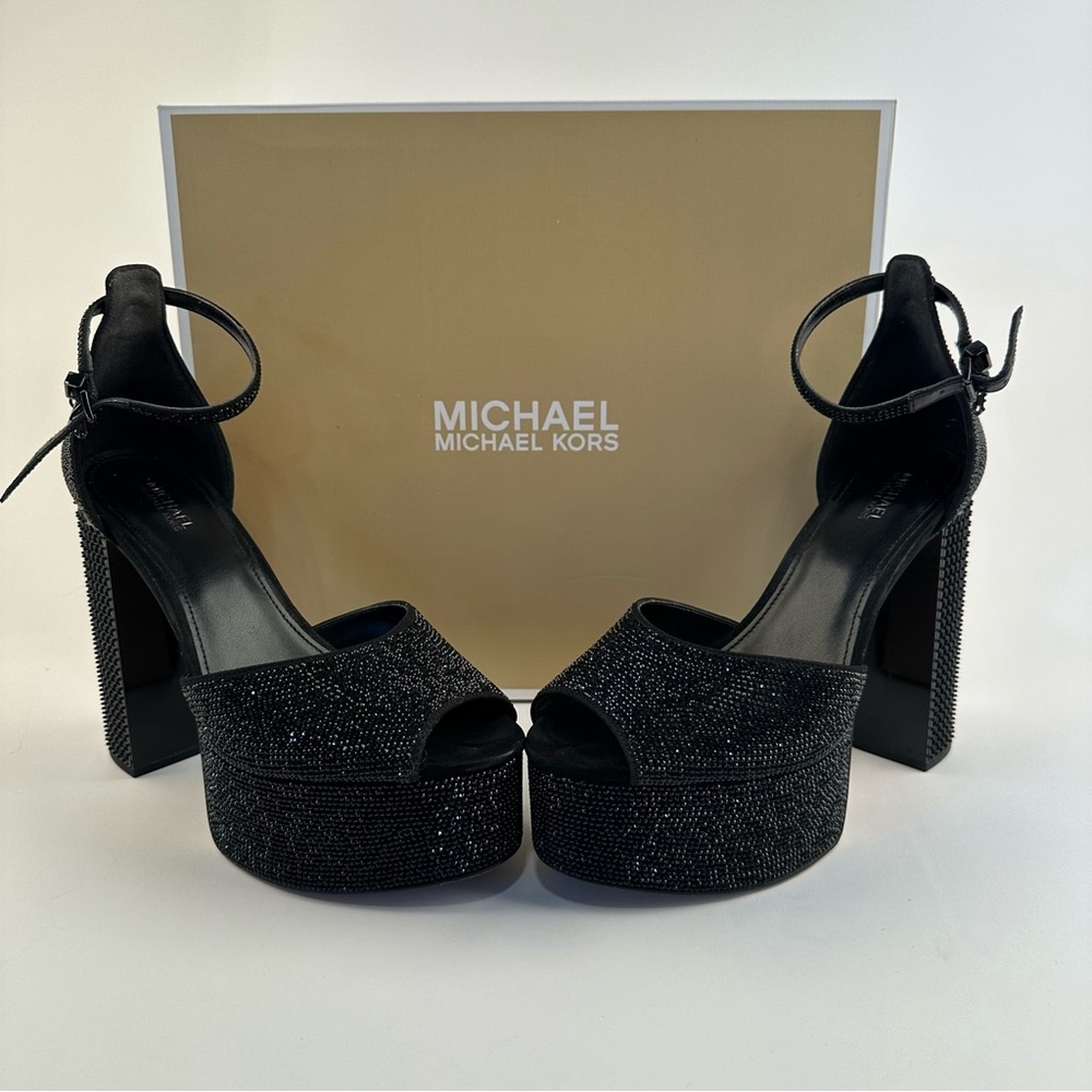 Michael Kors Black Maxine Crystal Embellished Platform Sandal